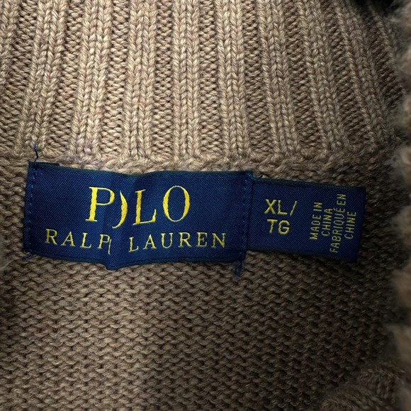 Polo Ralph Lauren Men's Camel Wood Button Sweater XL Knit Embroidered Polo - Picture 4 of 7